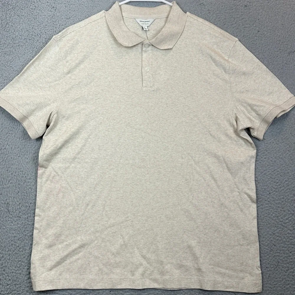 NEW Banana Republic Polo Shirt Mens Large Luxe Touch Oatmeal Beige Casual Rugby